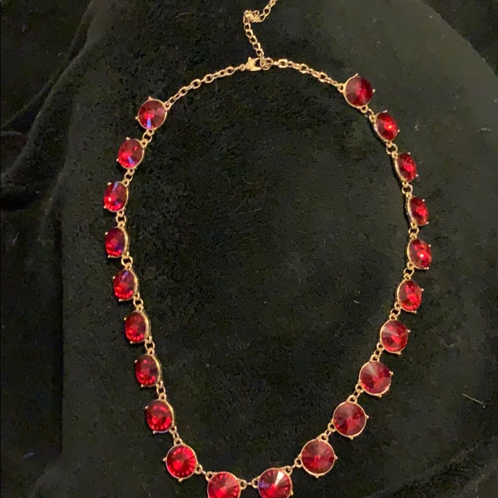 Red gemstone gold necklace 9”
